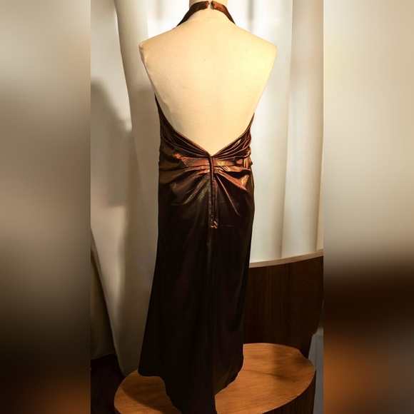 Shimmering Brown Maxi Dress. Gathered Waist. Rhindtone Detail. Size 20 - Picture 4 of 8